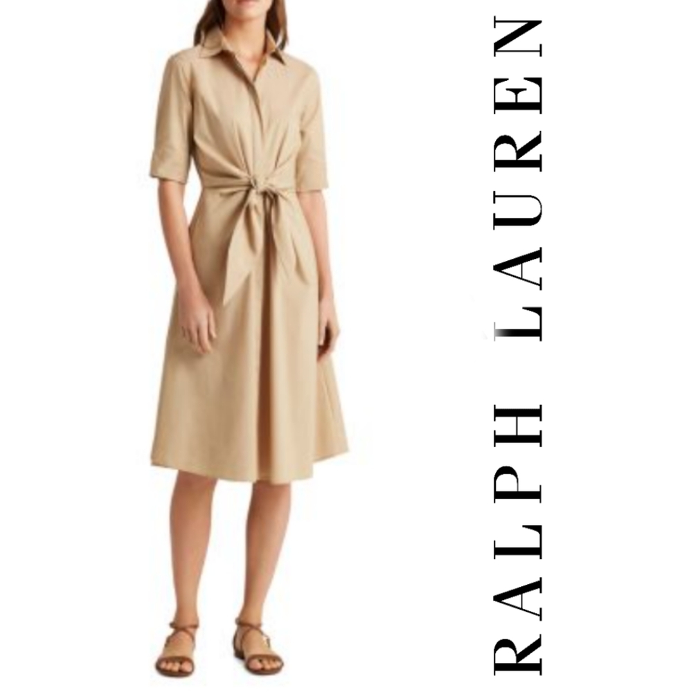 Ralph Lauren shirt dress tan neutral with pockets khaki Size 6
